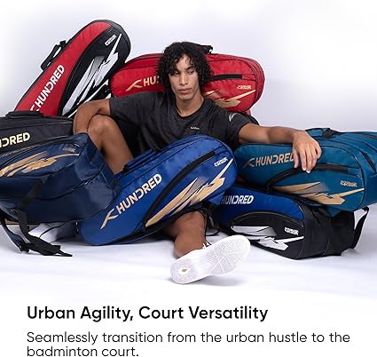 HUNDRED Cosmogear Badminton Bag | Double Zipper | Front Zipper Pocket Bag, Polyester