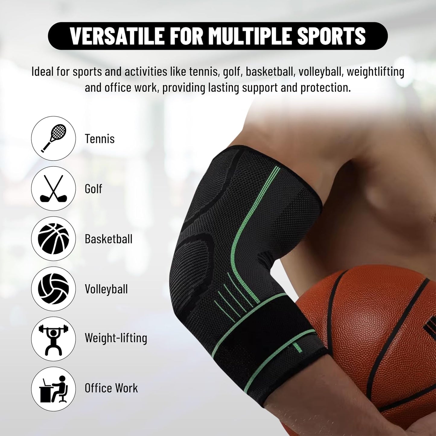 Endless Compression Elbow brace with Adjustable Velcro Strap - 2 Pack | Perfect for Sports, Tennis, Badminton and Other Athletic Activities for Men and Women | Color: Black | Material: Neoprene