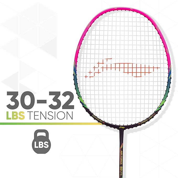 Li-Ning Air Force 80 Lite Carbon Fiber Badminton Racket with Full Racket Cover | Intermediate Players | 80g | Max String Tension - 30lbs