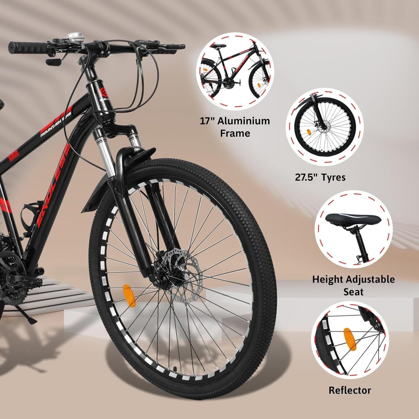 Endless 17" Aluminum Alloy Frame Mountain Bike with 27.5" Wheels with Shimano Altus 21 Speed Shifter for Adults | Disc Brakes, Adjustable Seat, All Terrain Tires, Suspension Mountain Bike for Men and Women