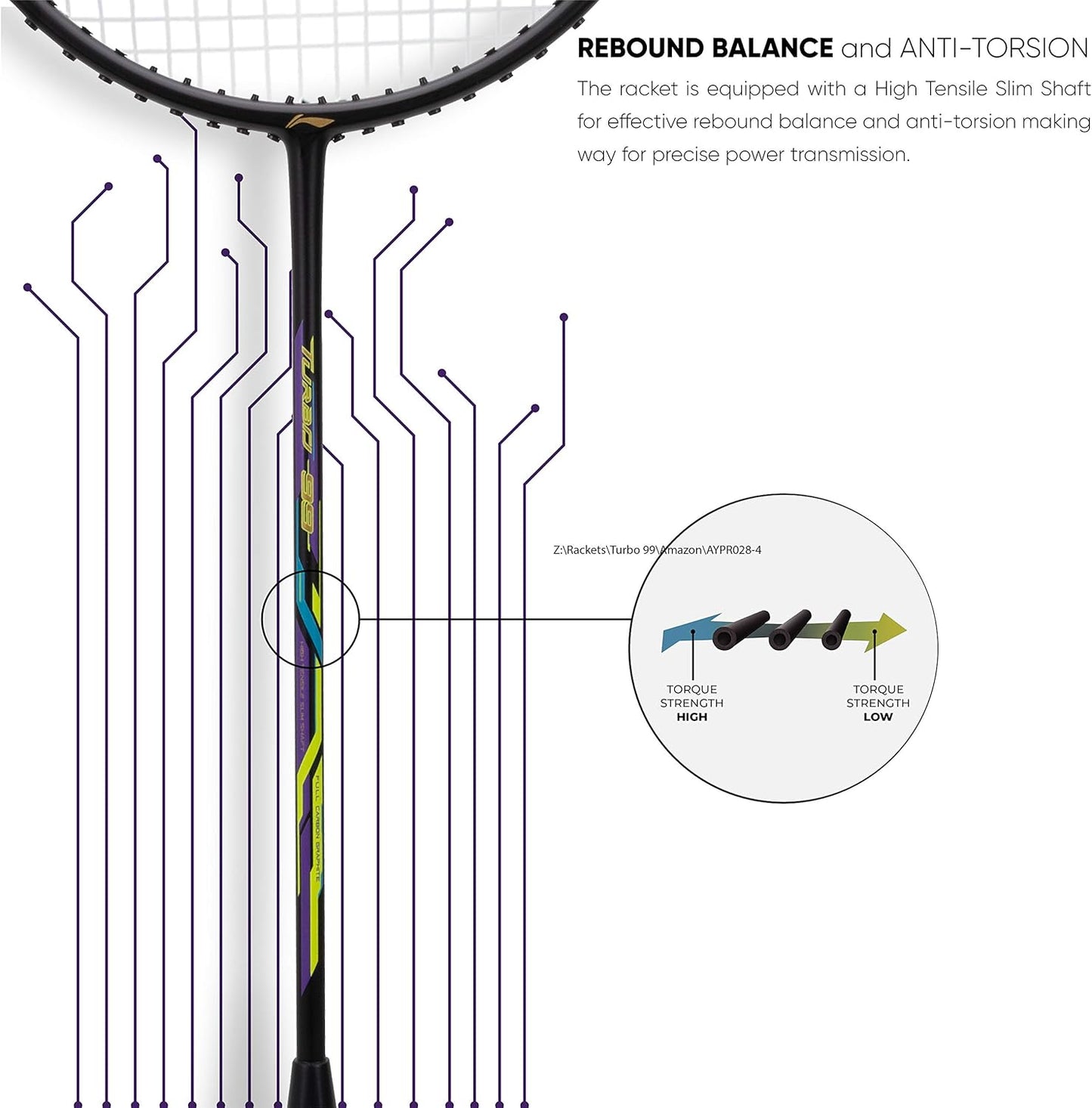 Li-Ning Turbo 99 Carbon Fiber Badminton Racket with Full Racket Cover (Black/Lime/Orange) | Intermediate Players | 84g | Max String Tension - 30lbs
