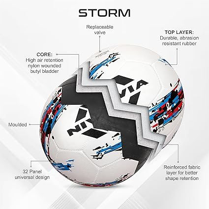 NIVIA Storm كرة قدم | مقاس 5 | مملوءة بالمطاط | أرض ناعمة | أرض مبللة | عشب | عشب صناعي | كرة تدريب | كرة قدم