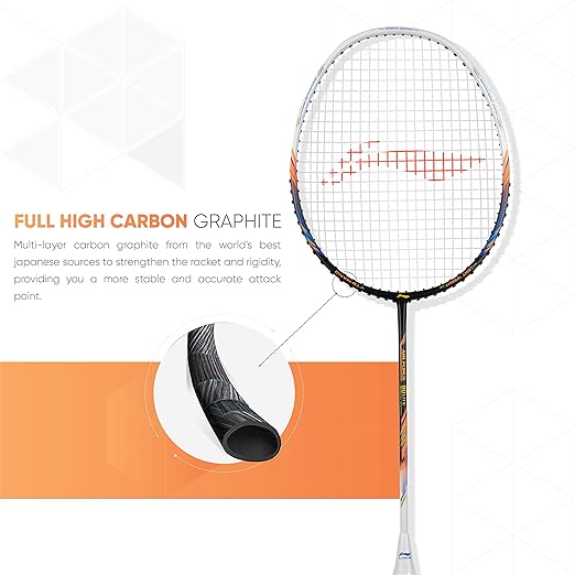 Li-Ning Air Force 80 Lite Carbon Fiber Badminton Racket with Full Racket Cover | Intermediate Players | 80g | Max String Tension - 30lbs