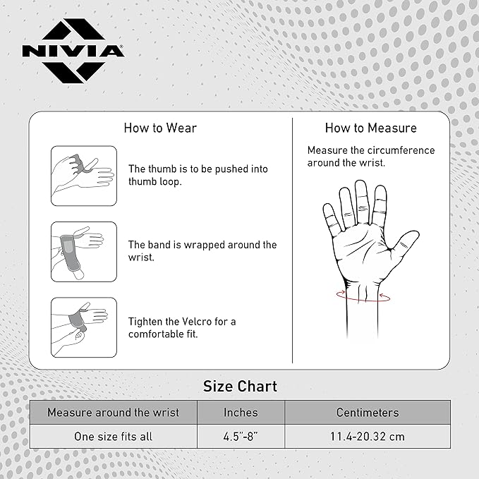 NIVIA Weight Lifting Wrist Support with Thumb Loop Strap for Sports - Made of Velcro and Elastic Strap for Men and Women