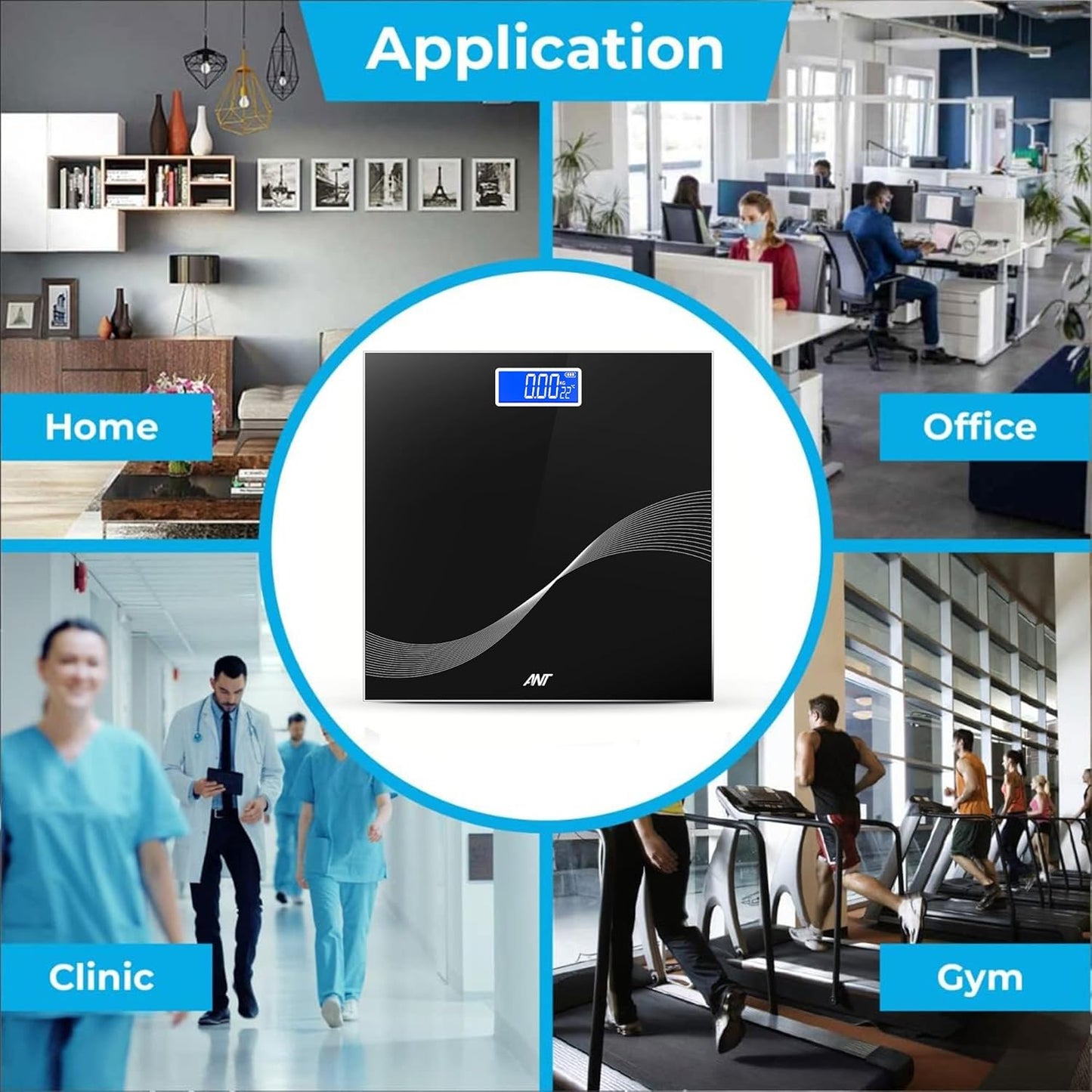 ANT ESPORTS Flora Wave High Precision Digital Body Weight Scale with LED Display Accurately Measures Weight Up to 180kg - Black