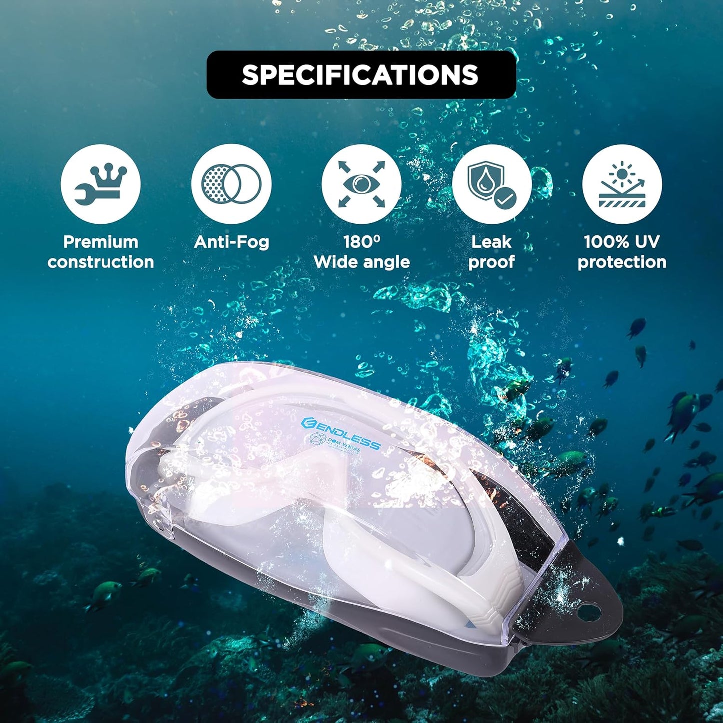 Endless EL1009 Infinity Premium Anti-Fog and UV Protection Swimming Goggles | Material: Silicone, Polyurethane | Stylish Large Frame for More Vision | Soft Silicone Gasket to Prevent Leakage | With Hard Case