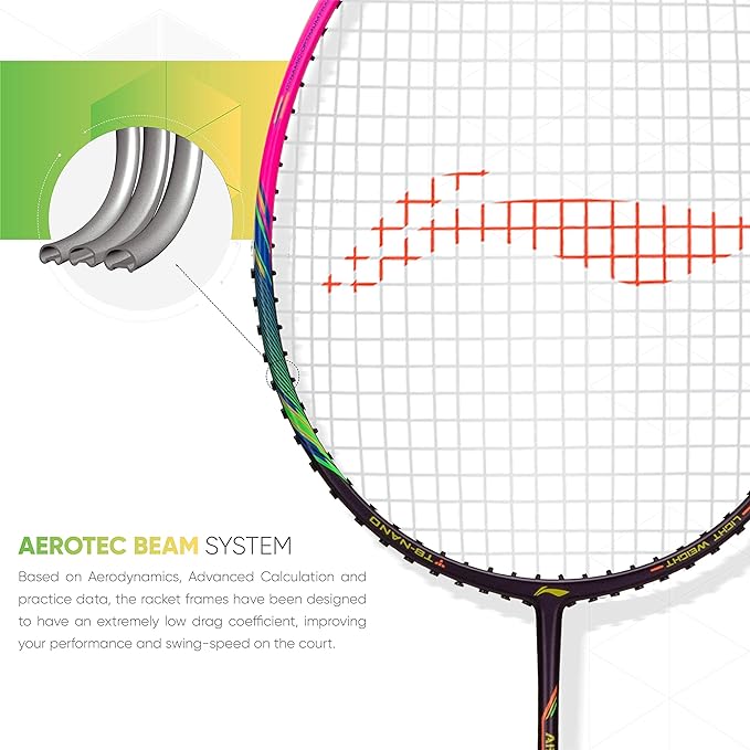 Li-Ning Air Force 80 Lite Carbon Fiber Badminton Racket with Full Racket Cover | Intermediate Players | 80g | Max String Tension - 30lbs