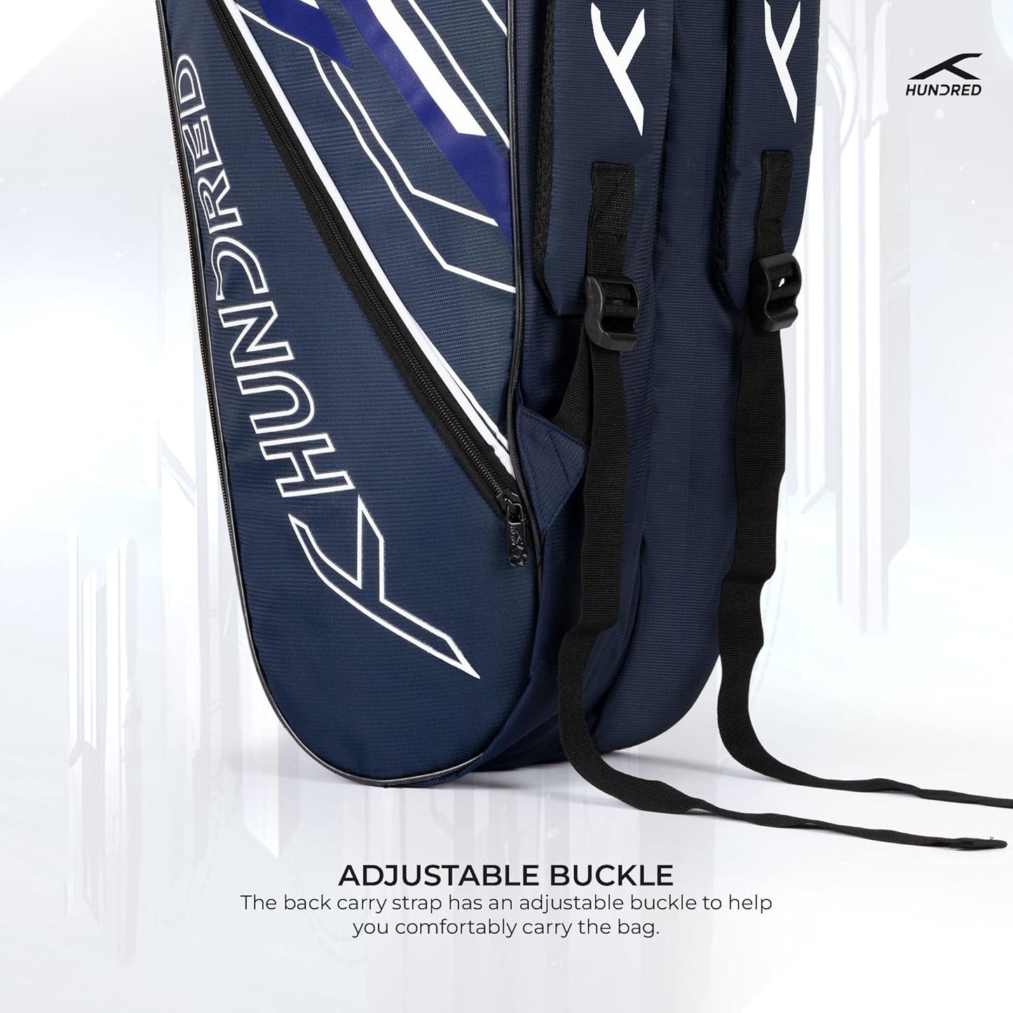 HUNDRED Two Step Badminton and Tennis Racquet Kit Bag (Navy, Medium/6in1) | Polyester | Multiple Compartment with Side Pouch | Easy-Carry Handle | Padded Back Straps | Front Zipper Pocket