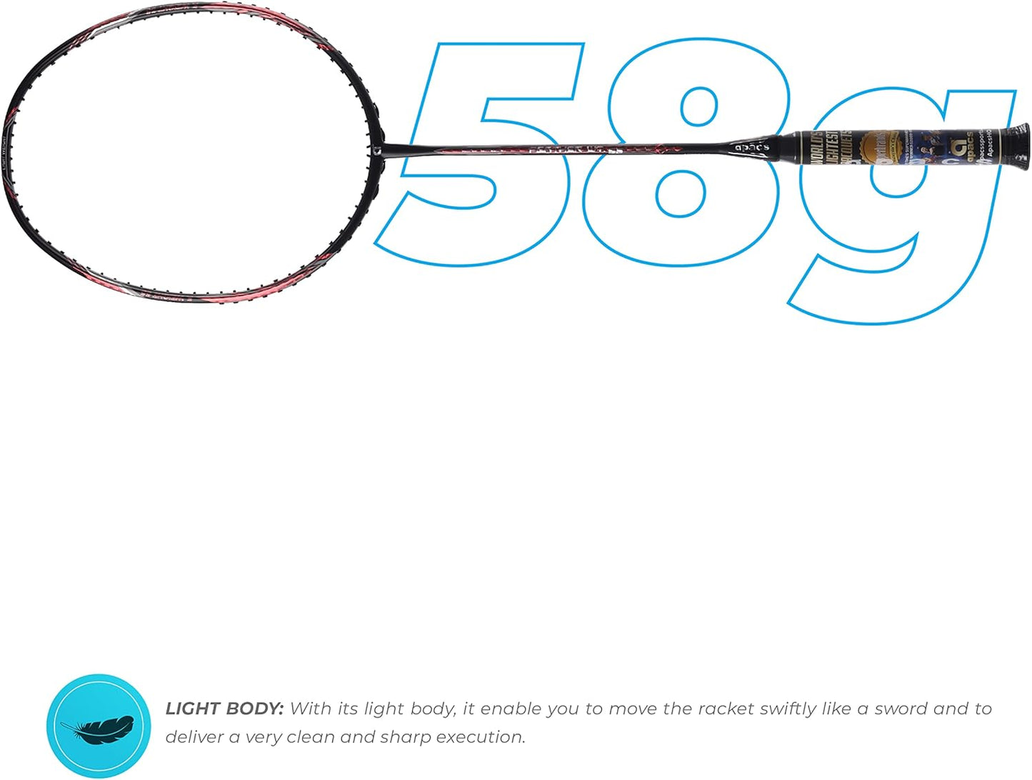 مضرب كرة الريشة Apacs Feather Weight 55 (خفيف الوزن للغاية) غير موتر (أسود برتقالي)