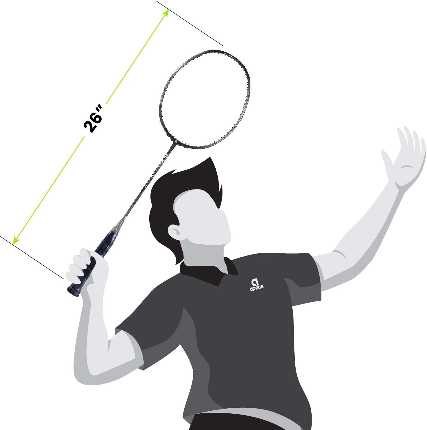 مضرب تنس الريشة APACS Z-Ziggler Lite (33 رطلاً، 76 جرامًا وعمود رفيع 6.2 ملم) غير مشدود (أسود/رمادي فاتح غير لامع)