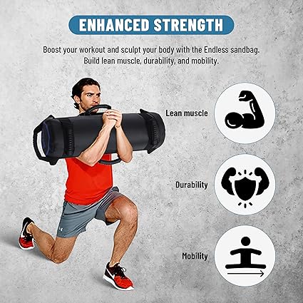 Endless Premium Weight Bag, Multi-Position Handle Bag with Zipper Sandbag and Leather for Weightlifting, Yoga, Heavy Duty Training, Cross Training