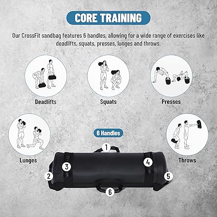 Endless Premium Weight Bag, Multi-Position Handle Bag with Zipper Sandbag and Leather for Weightlifting, Yoga, Heavy Duty Training, Cross Training