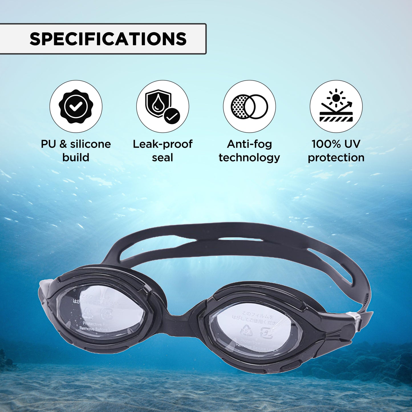 Endless EL1001 Anti-Fog and UV Protection Swimming Goggles | Material: Silicone, Rubber | Attached Earbuds and Adjustable Strap | Soft Silicone Gasket to Prevent Leakage | With Hard Case