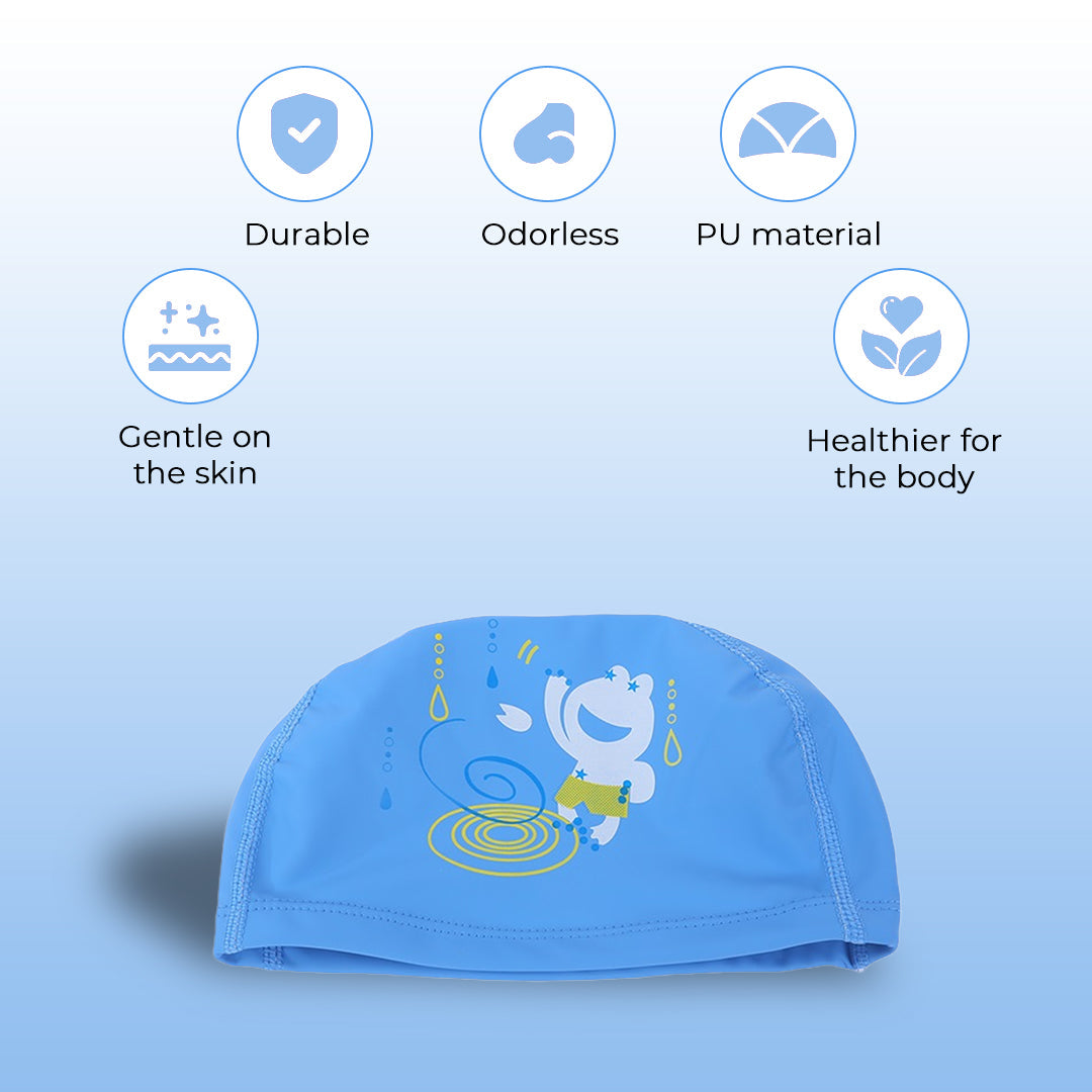 Endless EL1017 Comfortable Polyurethane Swimming Cap | Material: Polyurethane | Flexible Waterproof Swimming Cap for Long and Short Hair with Thick Brim | for Kids