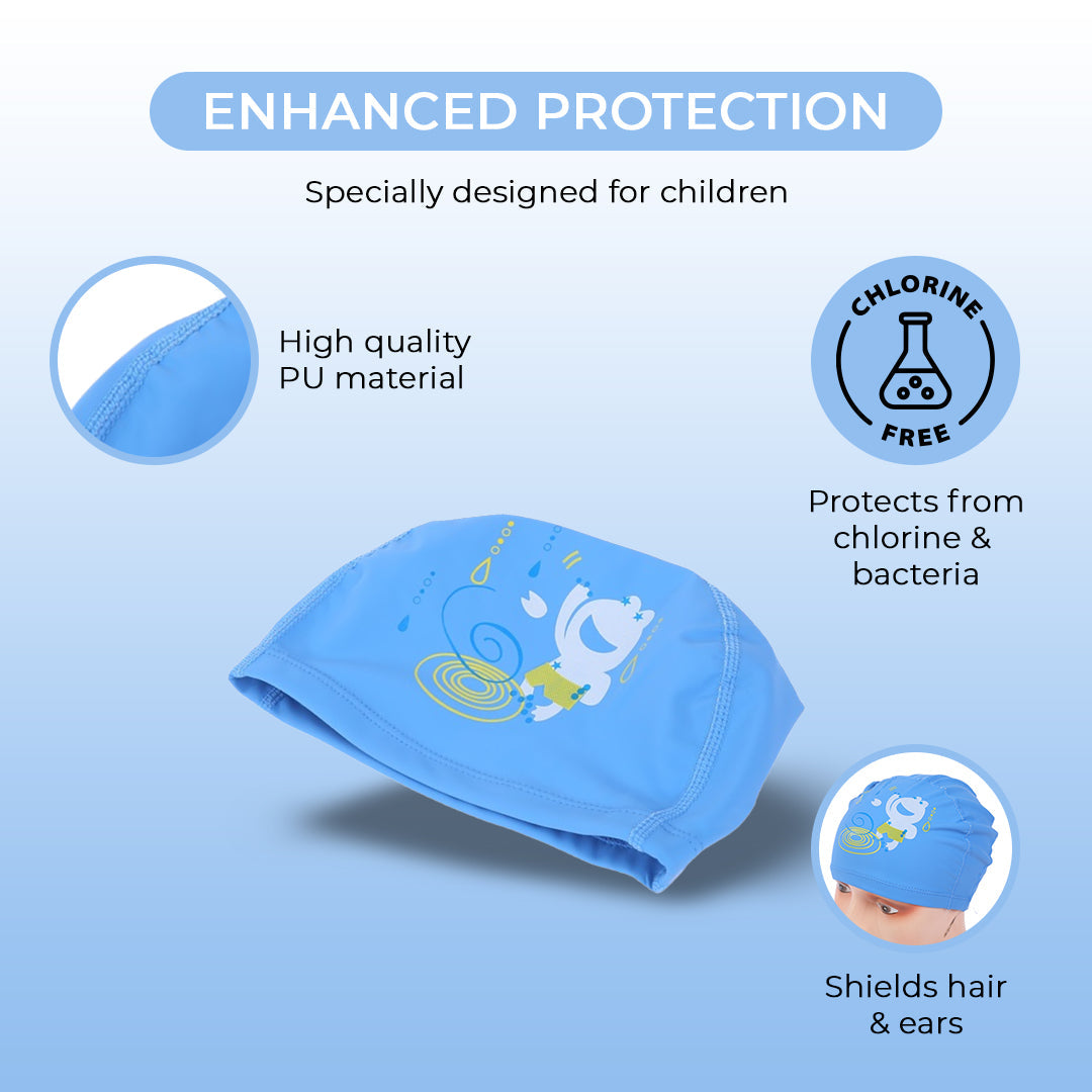 Endless EL1017 Comfortable Polyurethane Swimming Cap | Material: Polyurethane | Flexible Waterproof Swimming Cap for Long and Short Hair with Thick Brim | for Kids