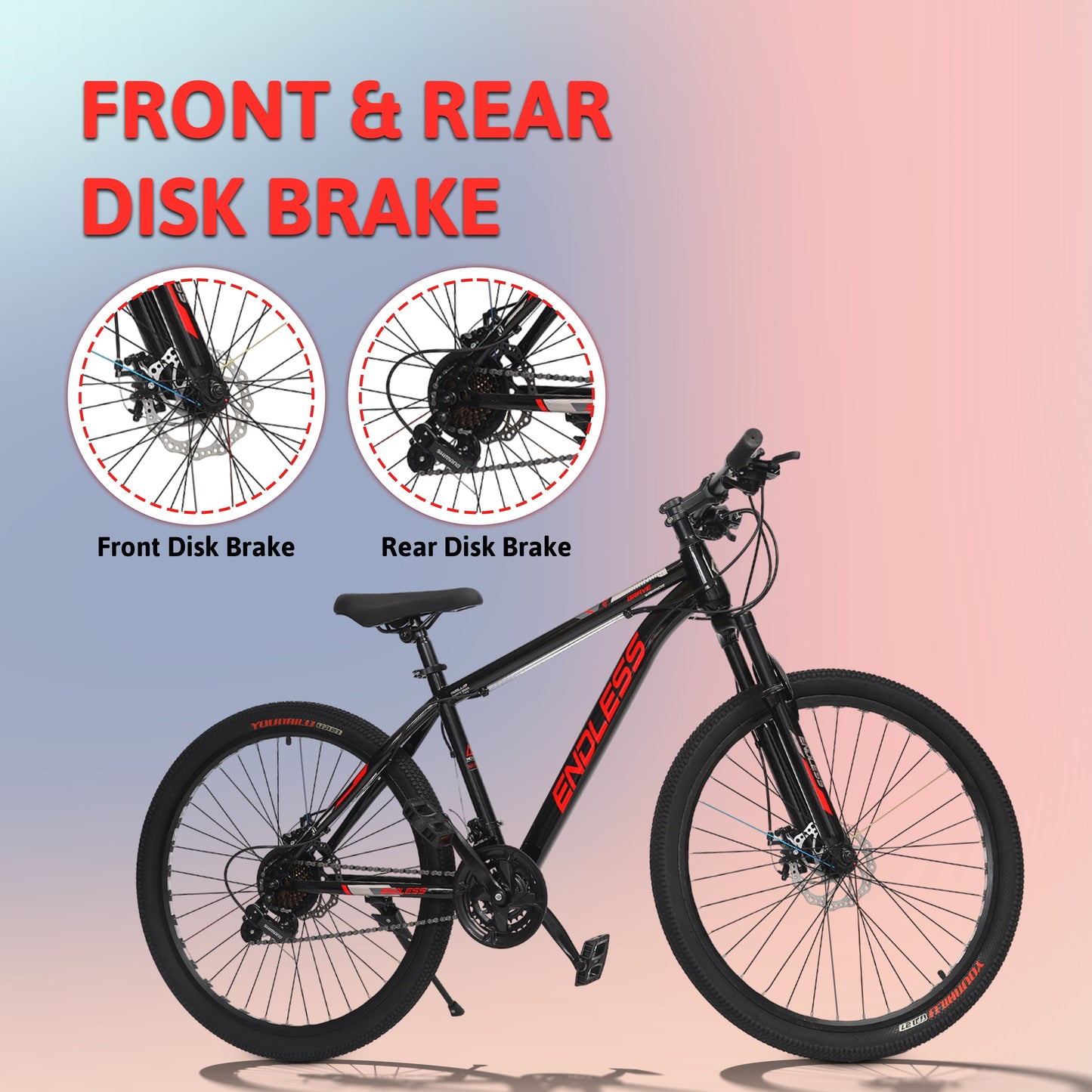 Endless 17" High Carbon Steel Frame Mountain Bike with 26" Wheels and Shimano Altus 21 Speed Transmission for Adults | Disc Brakes, Adjustable Seat, All Terrain Tires, Suspension Mountain Bike for Men and Women