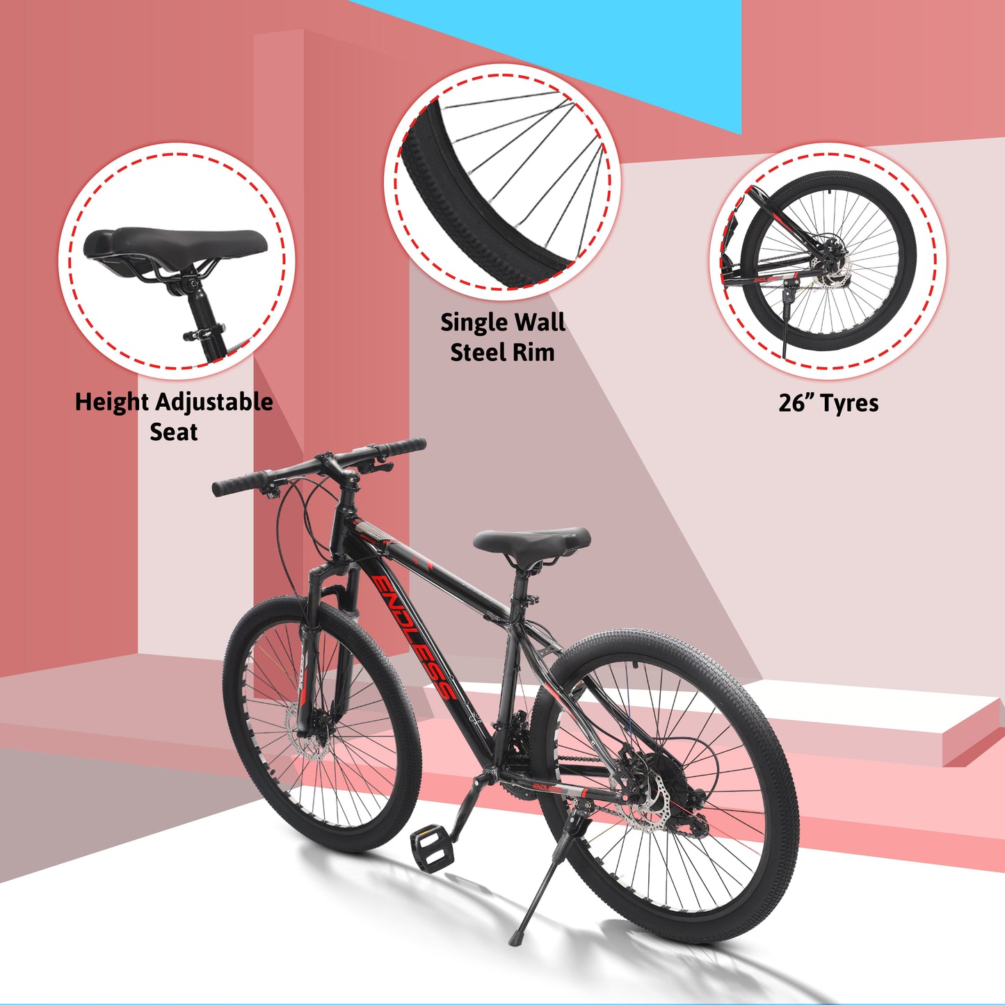 Endless 17" High Carbon Steel Frame Mountain Bike with 26" Wheels and Shimano Altus 21 Speed Transmission for Adults | Disc Brakes, Adjustable Seat, All Terrain Tires, Suspension Mountain Bike for Men and Women
