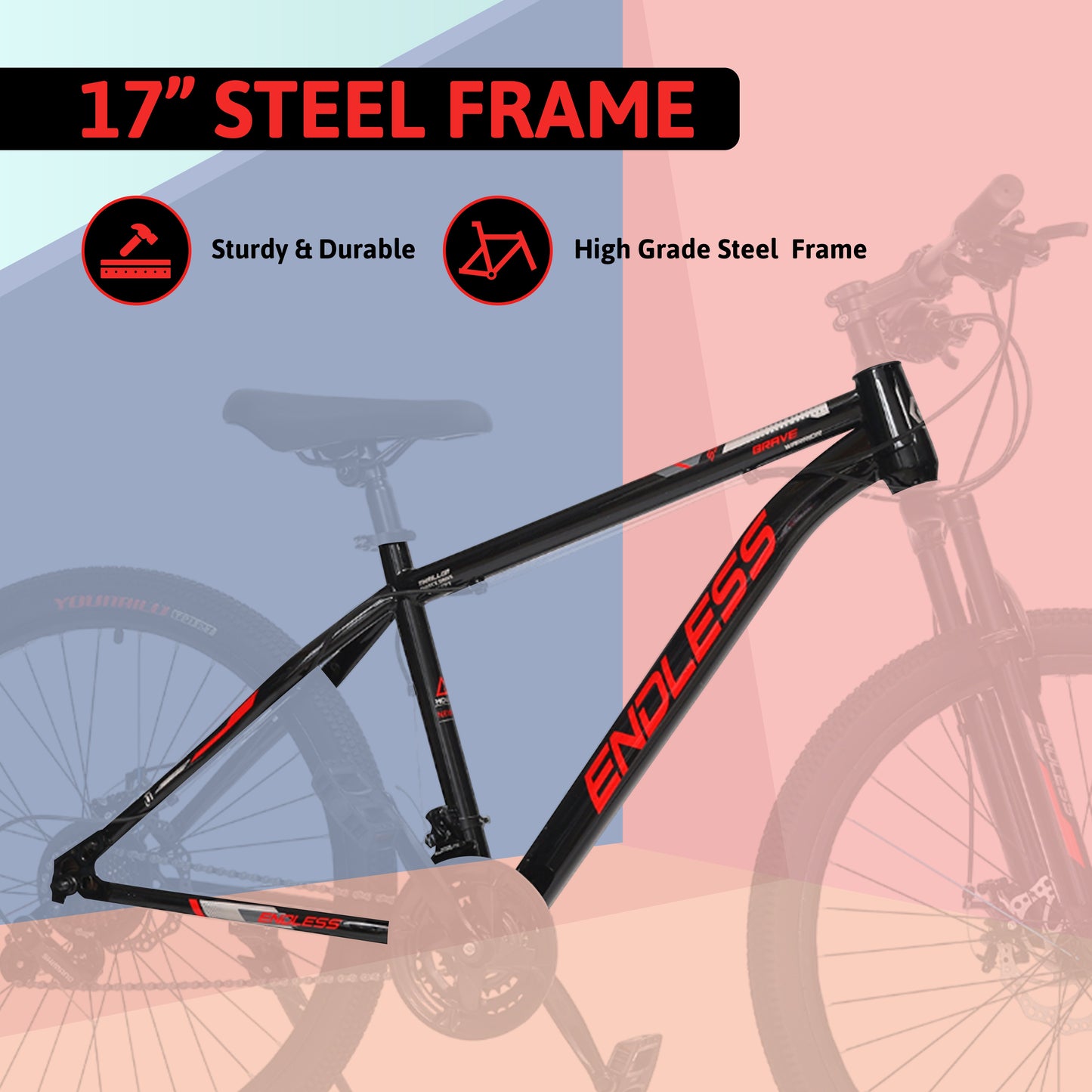 Endless 17" High Carbon Steel Frame Mountain Bike with 26" Wheels and Shimano Altus 21 Speed Transmission for Adults | Disc Brakes, Adjustable Seat, All Terrain Tires, Suspension Mountain Bike for Men and Women