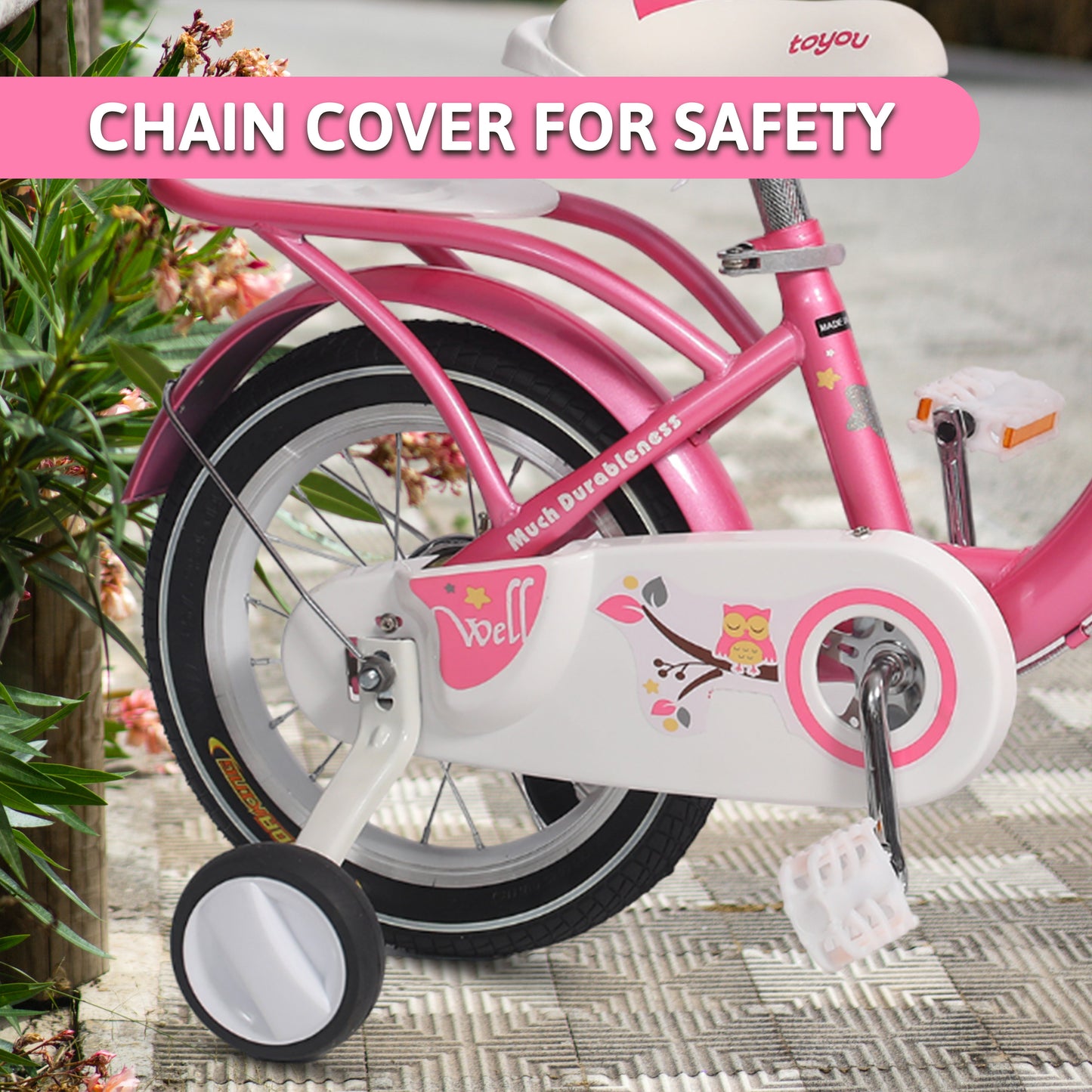 Endless Pink Steel Kids cycle for Girls with Rear Seat, Hand Brake and Basket | Ages 2-3 | 12 Inch Bike with Training Wheels and High Quality Fenders | Kids Bike with 2.125 Inch Wide Tires