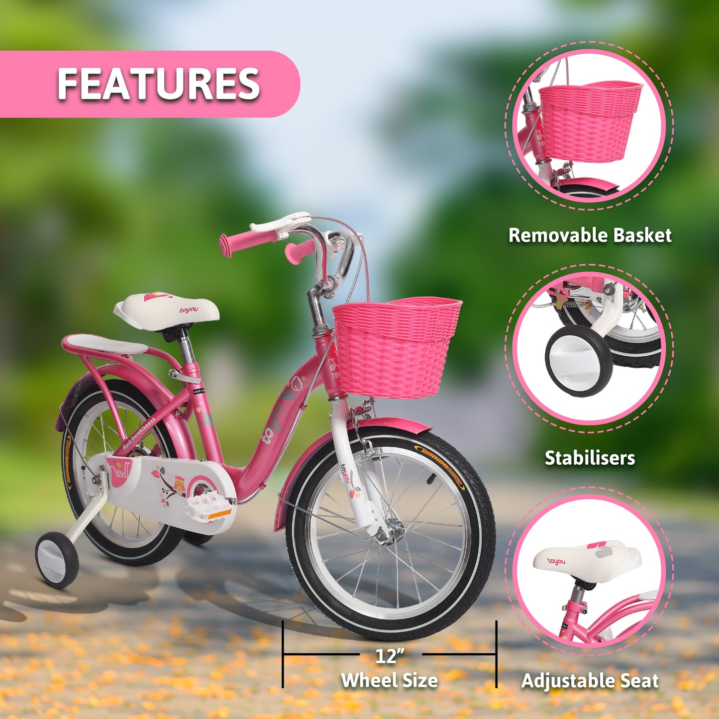 Endless Pink Steel Kids cycle for Girls with Rear Seat, Hand Brake and Basket | Ages 2-3 | 12 Inch Bike with Training Wheels and High Quality Fenders | Kids Bike with 2.125 Inch Wide Tires