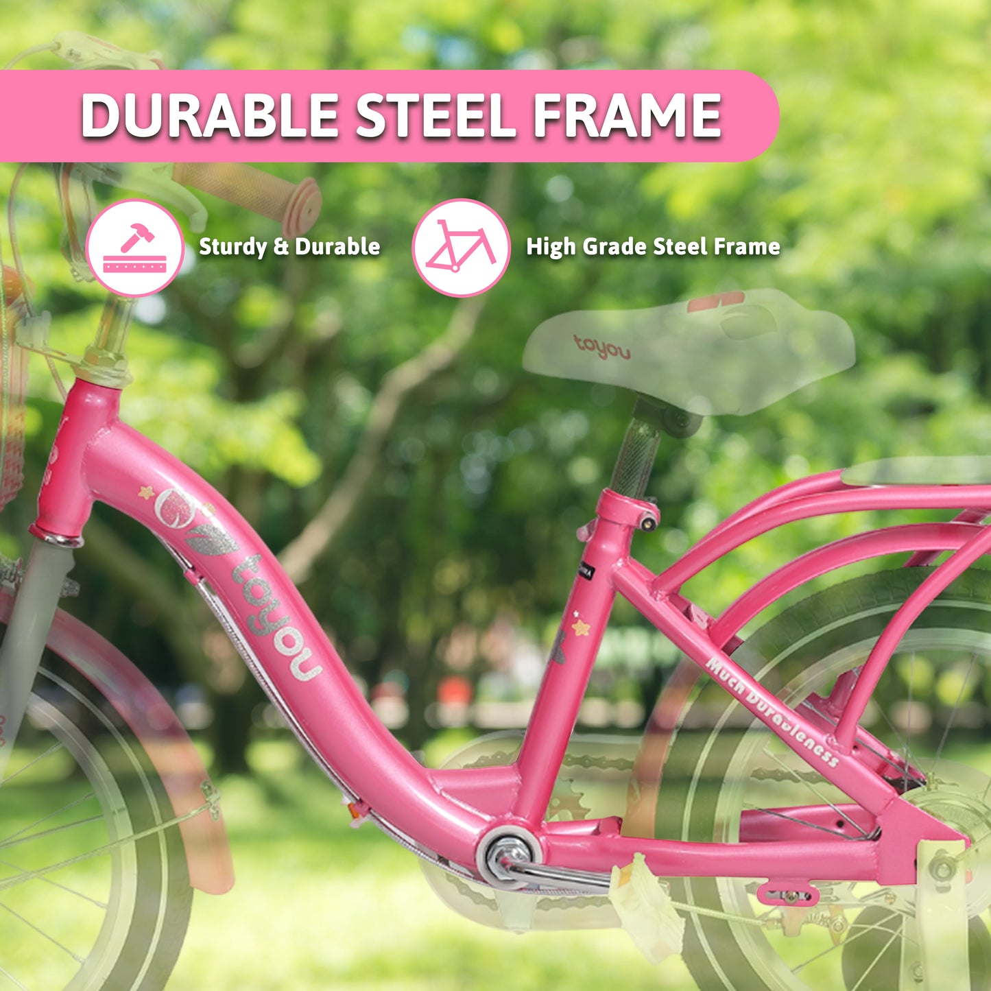 Endless Pink Steel Kids cycle for Girls with Rear Seat, Hand Brake and Basket | Ages 2-4 | 14 Inch Bike with Training Wheels and High Quality Fenders | Kids cycle with 2.125 Inch Wide Tires