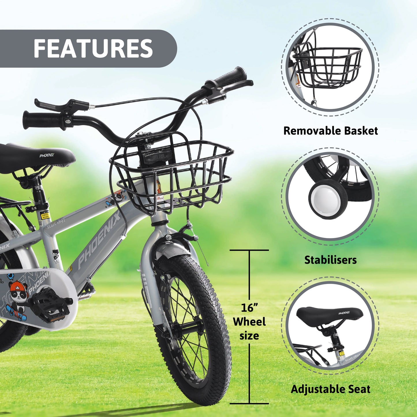 Endless Premium Silver cycle Bike with Carbon Steel Frame and Basket | Ages 4-6 | 16" cycle with Aluminum Rim, Dual Brakes, High Quality Training Wheels, Guards, and 2.125" Wide Tires