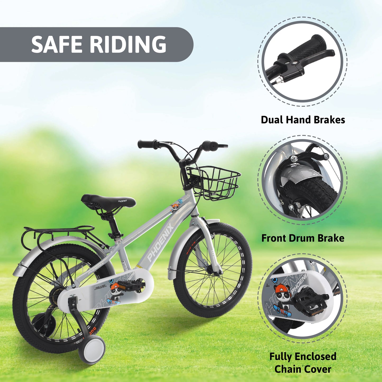 Endless Premium Silver cycle Bike with Carbon Steel Frame and Basket | Ages 4-6 | 16" cycle with Aluminum Rim, Dual Brakes, High Quality Training Wheels, Guards, and 2.125" Wide Tires