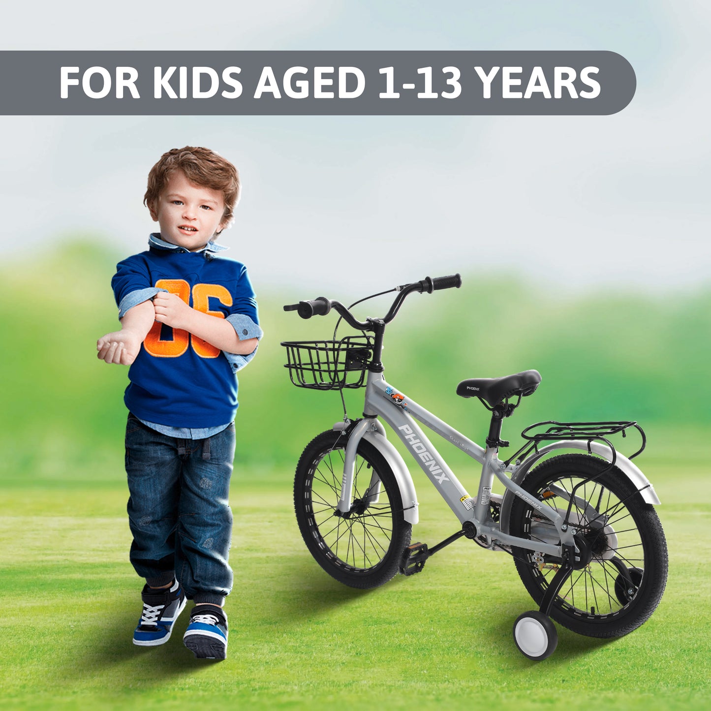 Endless Premium Silver cycle Bike with Carbon Steel Frame and Basket | Ages 4-6 | 16" cycle with Aluminum Rim, Dual Brakes, High Quality Training Wheels, Guards, and 2.125" Wide Tires