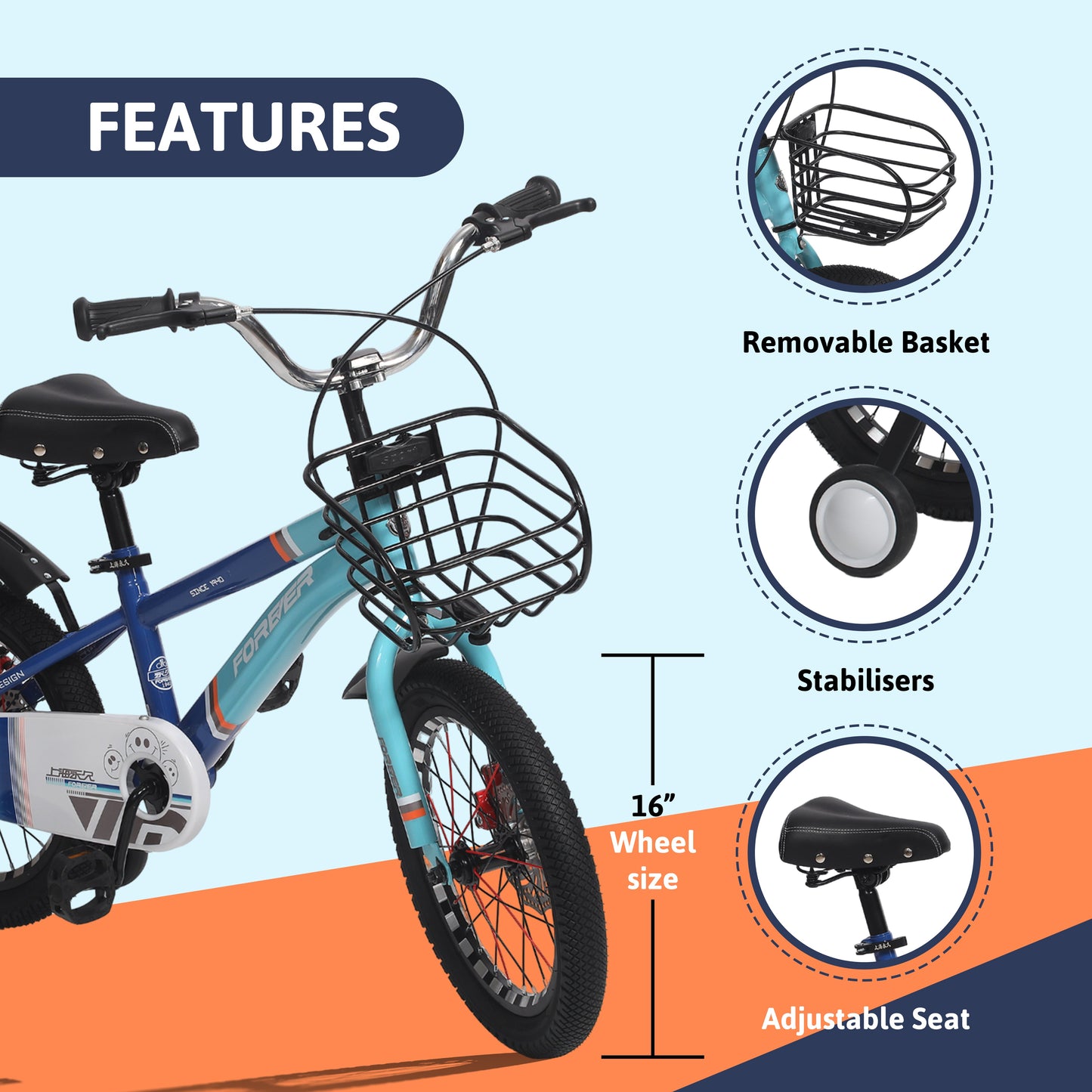 Endless Blue Carbon Steel Kids cycle with Front and Rear Disc Brakes and Basket | Kids cycle Ages 5-8 | 18 Inch cycle with High Quality Training Wheels and Guard | Kids cycle with 2.125 Inch Wide Tires