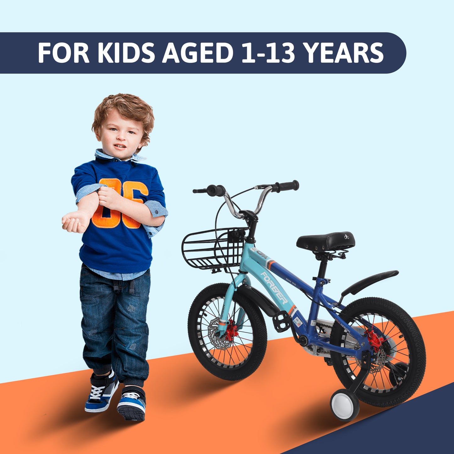 Endless Blue Carbon Steel Kids cycle with Front and Rear Disc Brakes and Basket | Kids cycle Ages 5-8 | 18 Inch cycle with High Quality Training Wheels and Guard | Kids cycle with 2.125 Inch Wide Tires