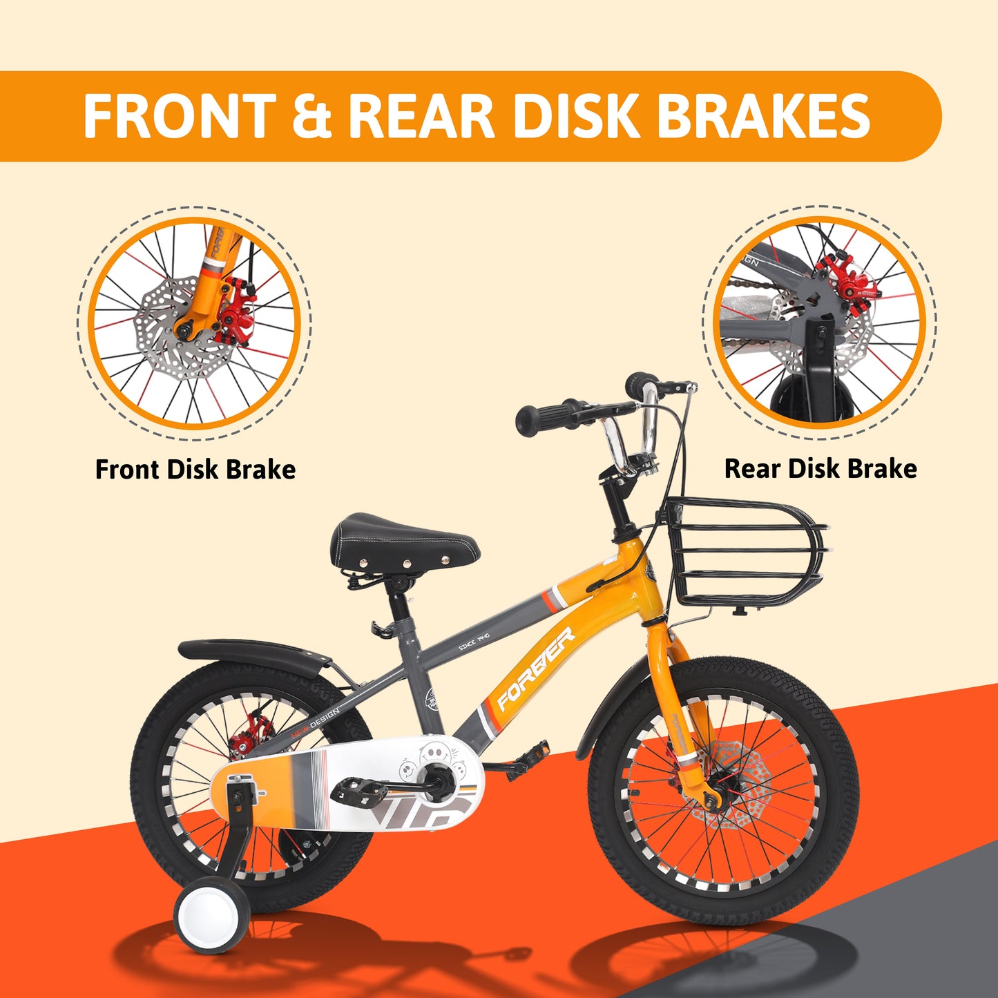 Endless Infinity Carbon Steel Kids cycle with Front and Rear Disc Brakes and Basket | Kids Bike Ages 4-7 | 16" cycle with Training Wheels and Premium Fenders | Kids cycle with 2.125" Wide Tires