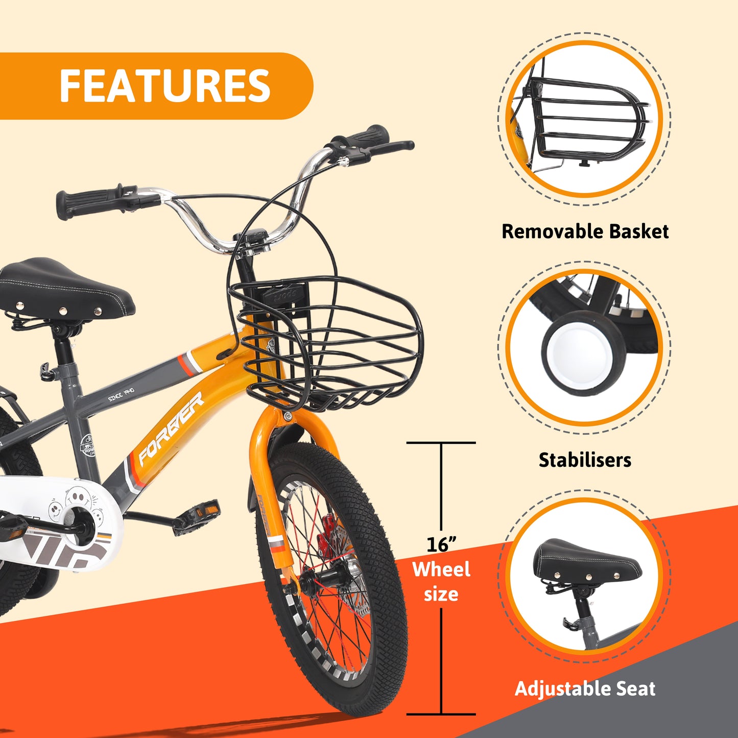 Endless Infinity Carbon Steel Kids cycle with Front and Rear Disc Brakes and Basket | Kids Bike Ages 4-7 | 16" cycle with Training Wheels and Premium Fenders | Kids cycle with 2.125" Wide Tires