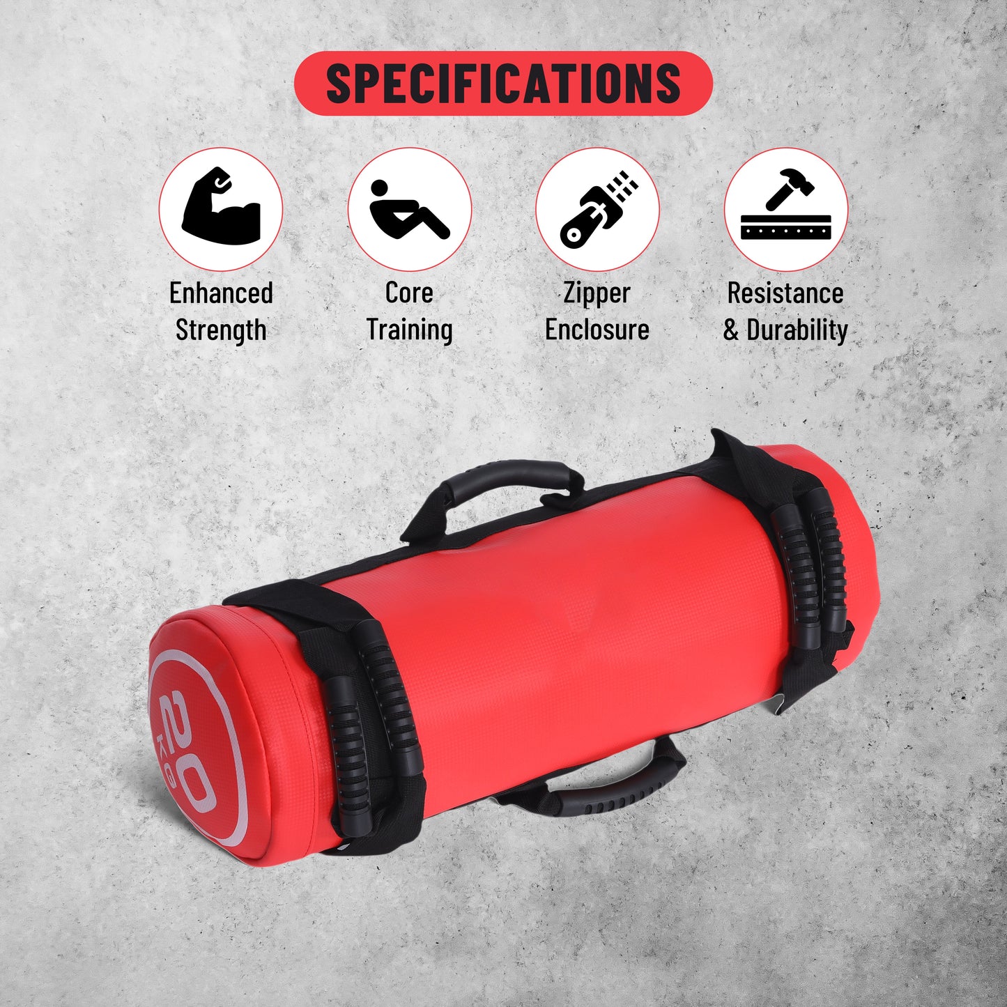 Endless Premium Power Bag with Multi-Position Handles and Zipper | Sand and Leather | for Weight Training, Yoga, Heavy Duty Training, and Gym Workouts