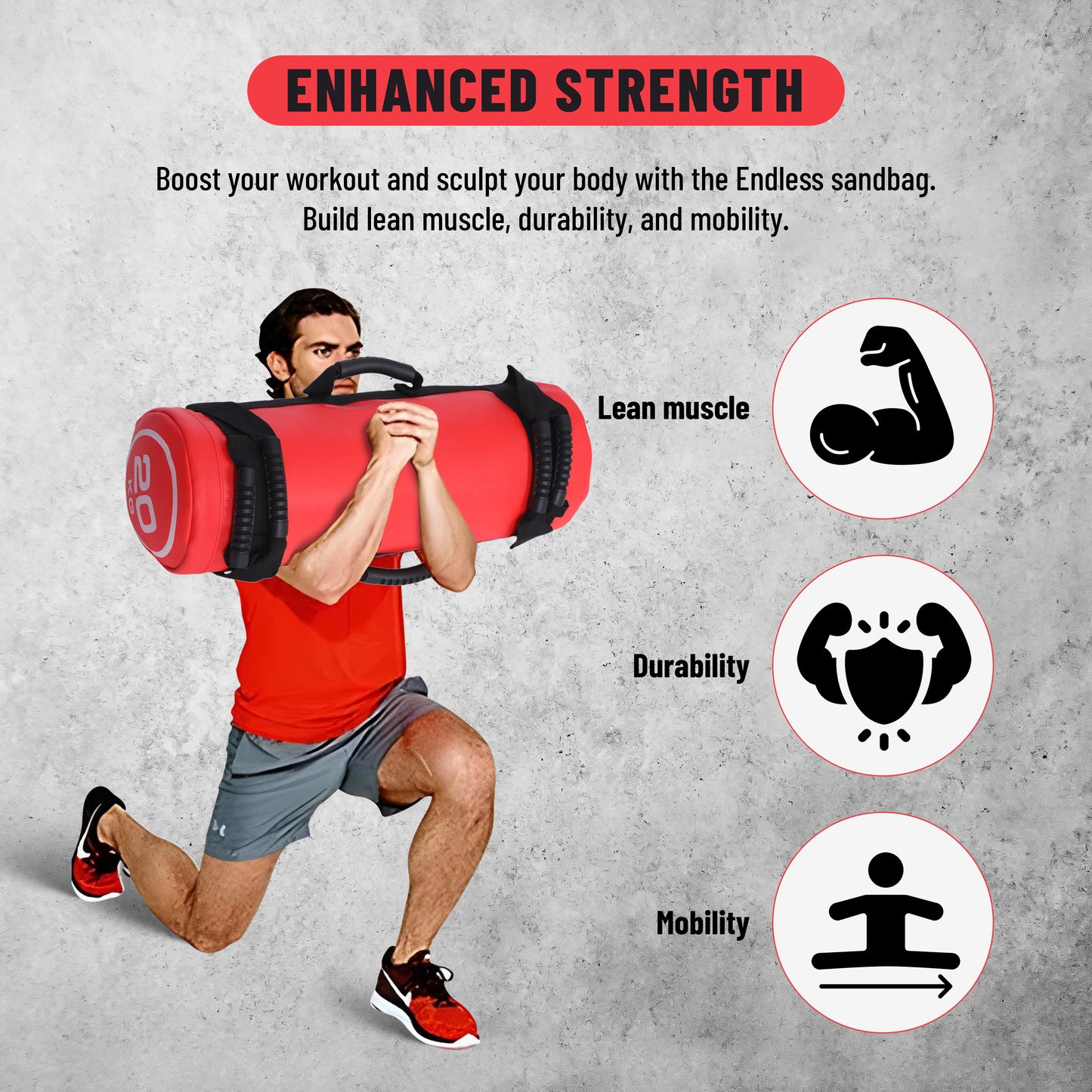 Endless Premium Power Bag with Multi-Position Handles and Zipper | Sand and Leather | for Weight Training, Yoga, Heavy Duty Training, and Gym Workouts