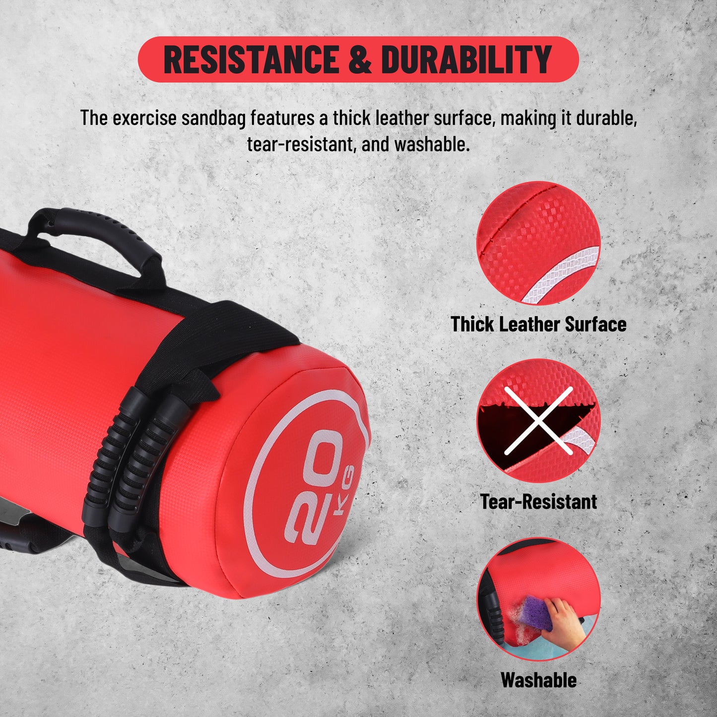 Endless Premium Power Bag with Multi-Position Handles and Zipper | Sand and Leather | for Weight Training, Yoga, Heavy Duty Training, and Gym Workouts