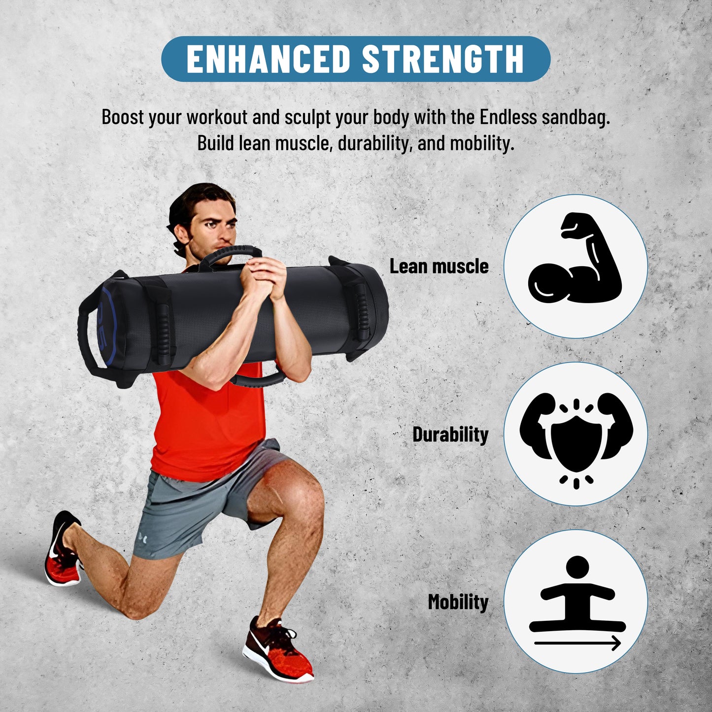 Endless Premium Power Bag with Multi-Position Handles and Zipper | Sand and Leather | for Weight Training, Yoga, Heavy Duty Training, and Gym Workouts