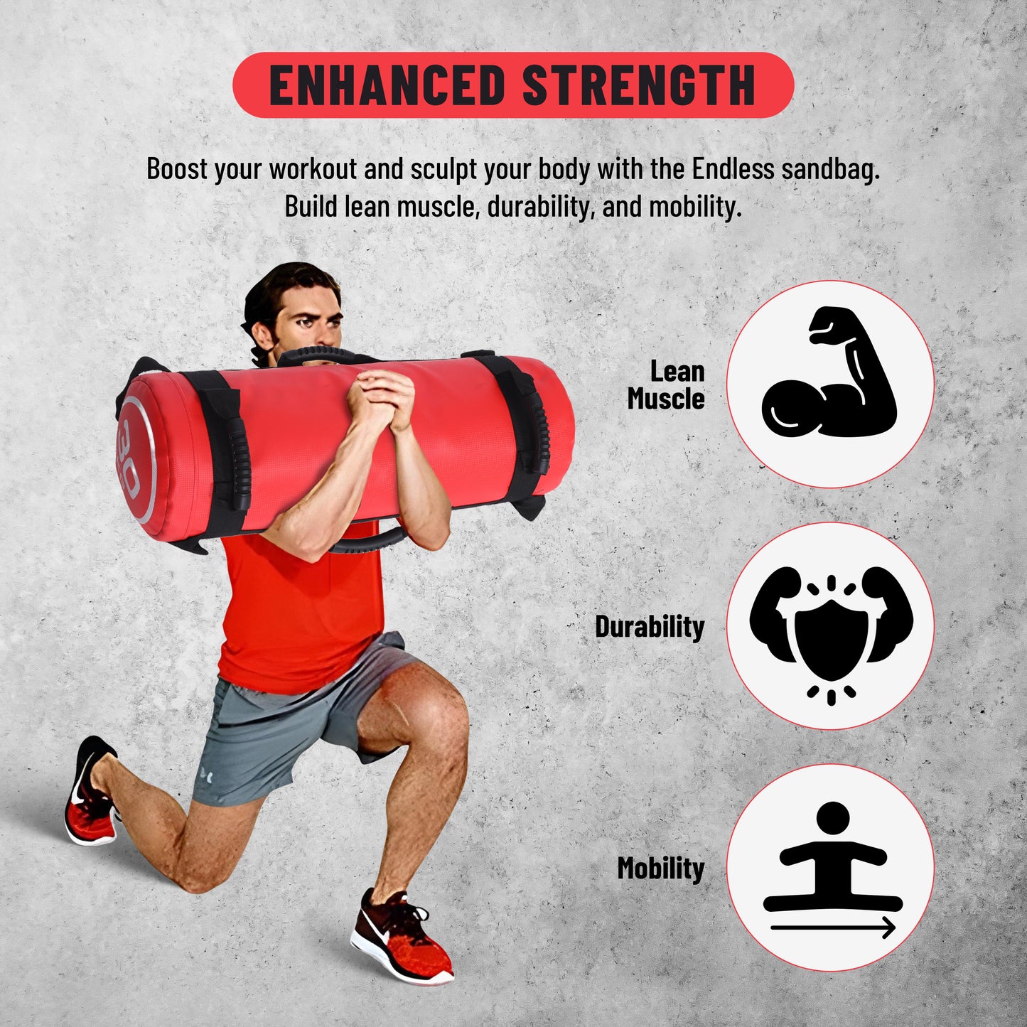 Endless Premium Power Bag with Multi-Position Handles and Zipper | Sand and Leather | for Weight Training, Yoga, Heavy Duty Training, and Gym Workouts