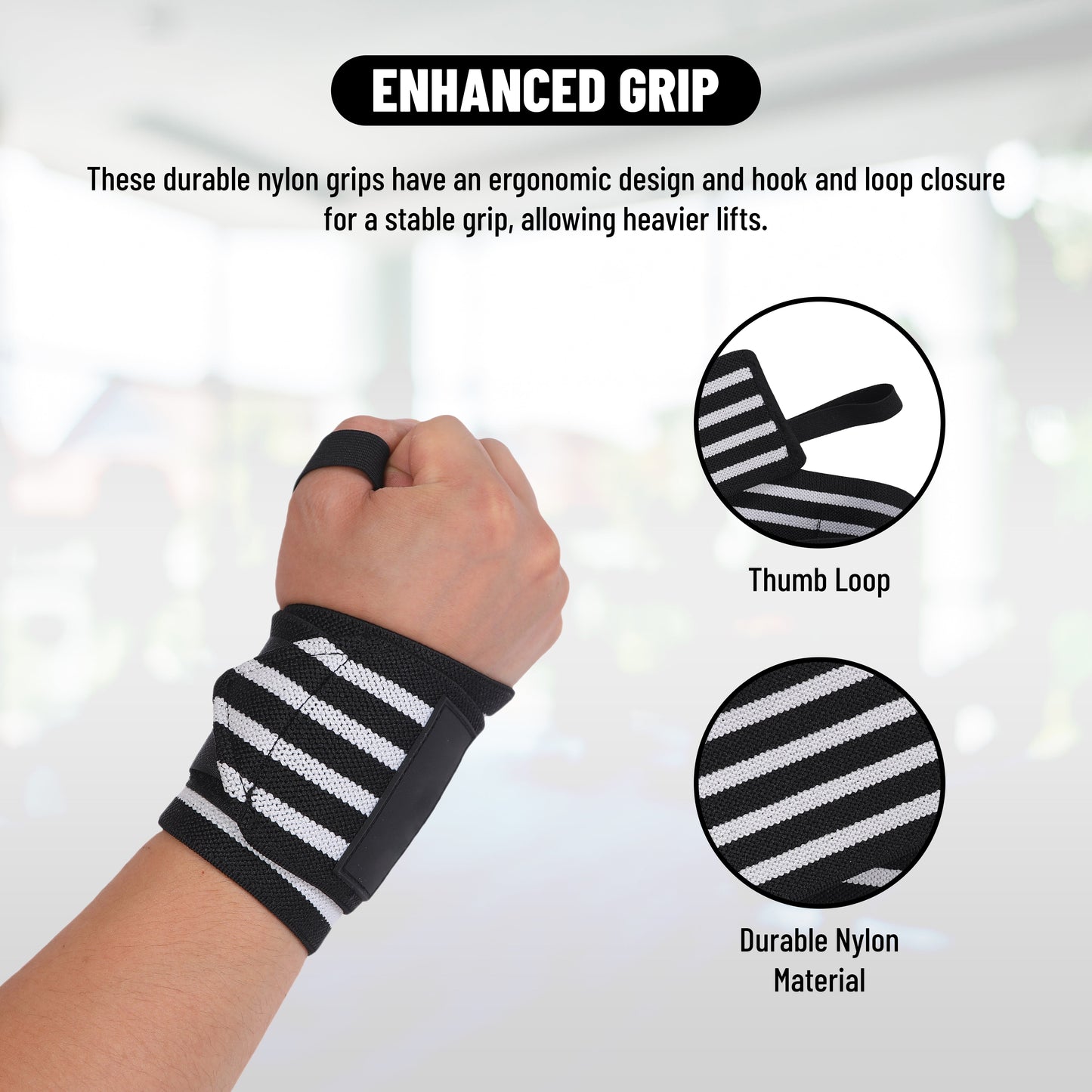 Endless Stretchable Wristband Strap Pair Thumb Loop | Material: Nylon and Polyester | for Weightlifting, Powerlifting, Bodybuilding, Strength Training, CrossFit | One Size | for Men and Women