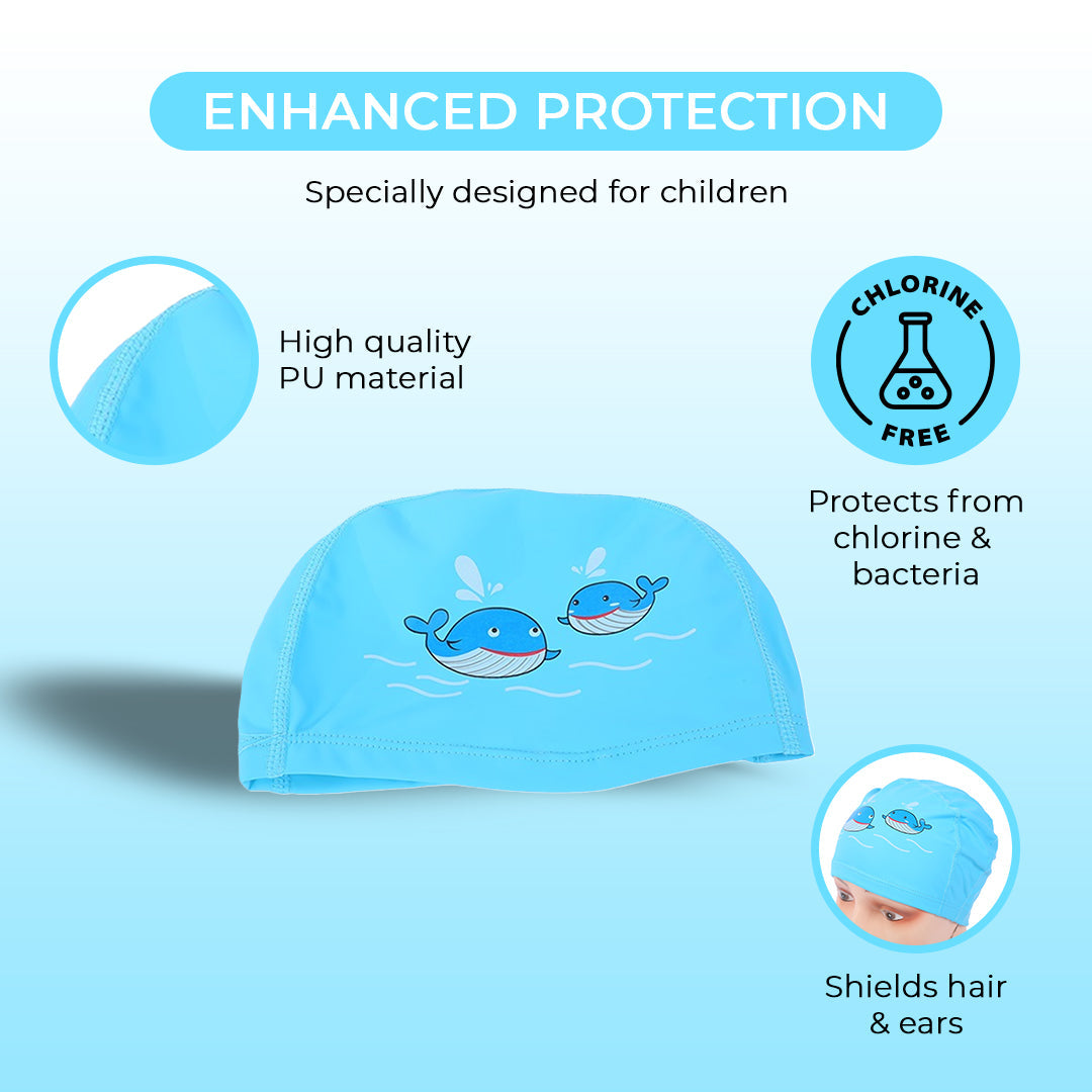 Endless EL1017 Comfortable Polyurethane Swimming Cap | Material: Polyurethane | Flexible Waterproof Swimming Cap for Long and Short Hair with Thick Brim | for Kids