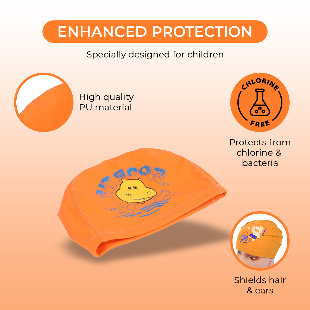 Endless EL1017 Comfortable Polyurethane Swimming Cap | Material: Polyurethane | Flexible Waterproof Swimming Cap for Long and Short Hair with Thick Brim | for Kids