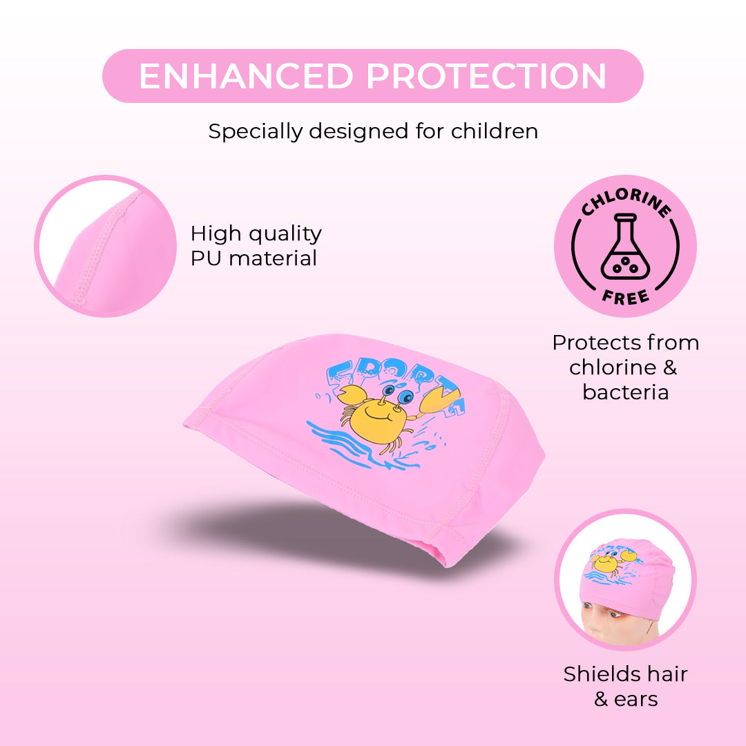 Endless EL1017 Comfortable Polyurethane Swimming Cap | Material: Polyurethane | Flexible Waterproof Swimming Cap for Long and Short Hair with Thick Brim | for Kids