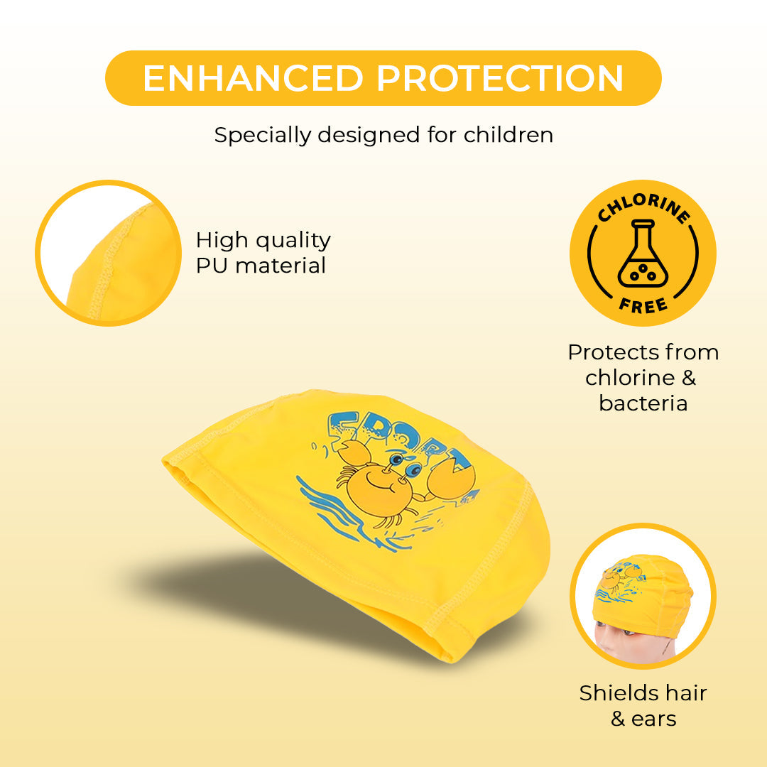 Endless EL1017 Comfortable Polyurethane Swimming Cap | Material: Polyurethane | Flexible Waterproof Swimming Cap for Long and Short Hair with Thick Brim | for Kids