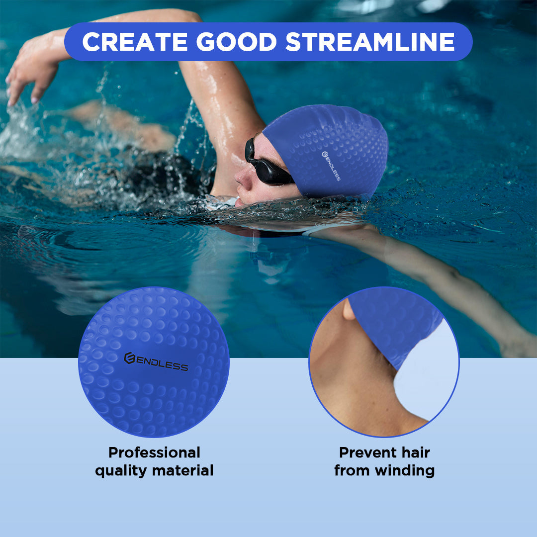 Endless EL1021 Comfortable Silicone Bubble Swimming Cap | Flexible Waterproof Swim Cap for Long and Short Hair with Thick Brim | for Adults, Women and Men | Size: Free Size | Material: Silicone