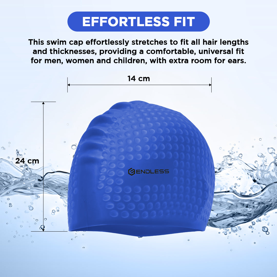 Endless EL1021 Comfortable Silicone Bubble Swimming Cap | Flexible Waterproof Swim Cap for Long and Short Hair with Thick Brim | for Adults, Women and Men | Size: Free Size | Material: Silicone
