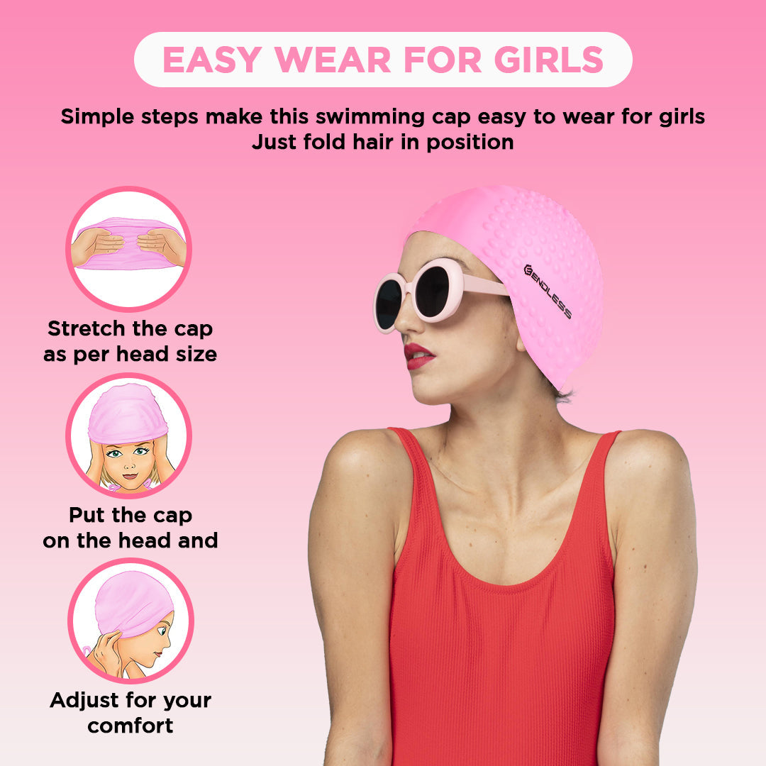 Endless EL1021 Comfortable Silicone Bubble Swimming Cap | Flexible Waterproof Swim Cap for Long and Short Hair with Thick Brim | for Adults, Women and Men | Size: Free Size | Material: Silicone