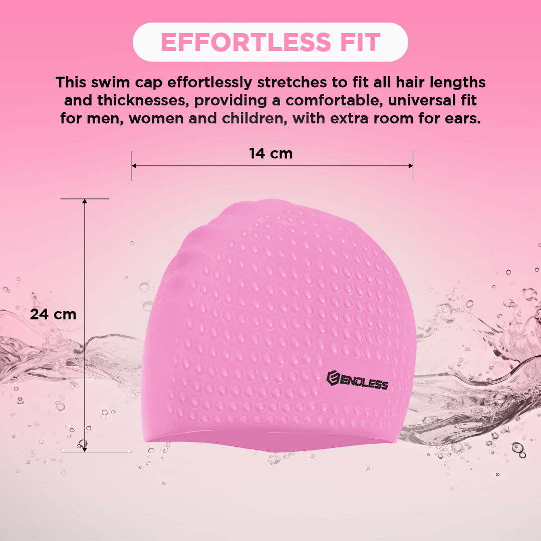 Endless EL1021 Comfortable Silicone Bubble Swimming Cap | Flexible Waterproof Swim Cap for Long and Short Hair with Thick Brim | for Adults, Women and Men | Size: Free Size | Material: Silicone