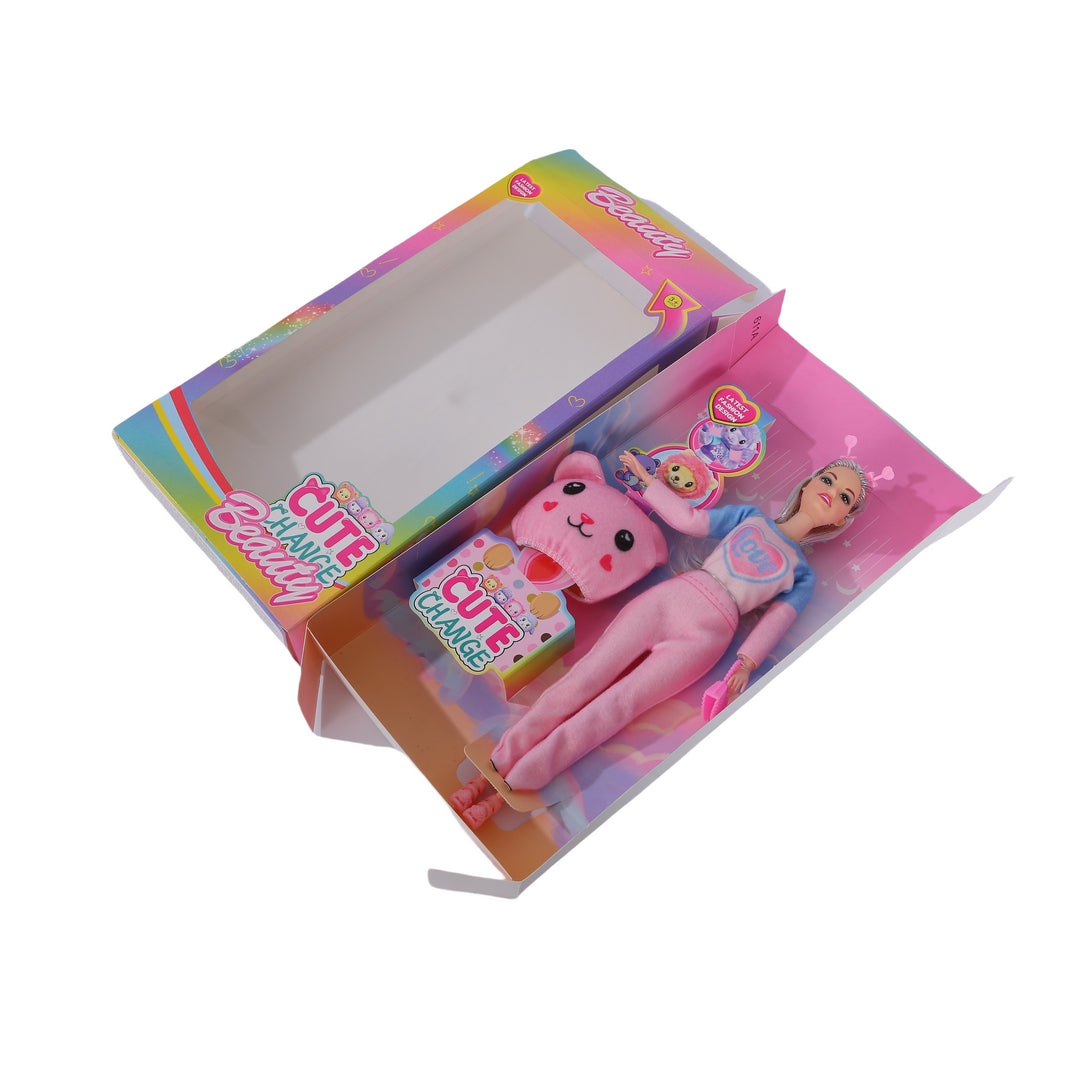 FUNFY Set of 4 Beautiful 11-Articulated Girls Dolls with Charming Animal Head Mask | Multicolor | Plastic | 11.5" Hard Body | Add Variety and Charm to Your Doll Collection | Girls