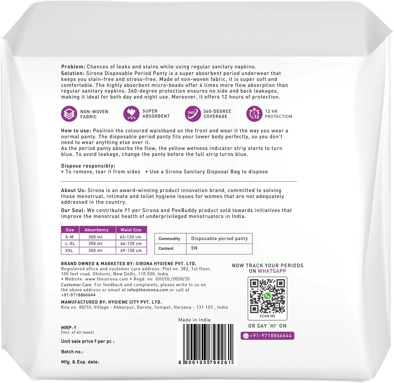 سراويل داخلية للفتيات والنساء من Sirona عبوة من 5 قطع تغطية 360 درجة لفترات حيض خالية من التوتر | حماية من التسرب في حالات التدفق الغزير | خالية من الطفح الجلدي | فائقة الامتصاص ومريحة عند الارتداء