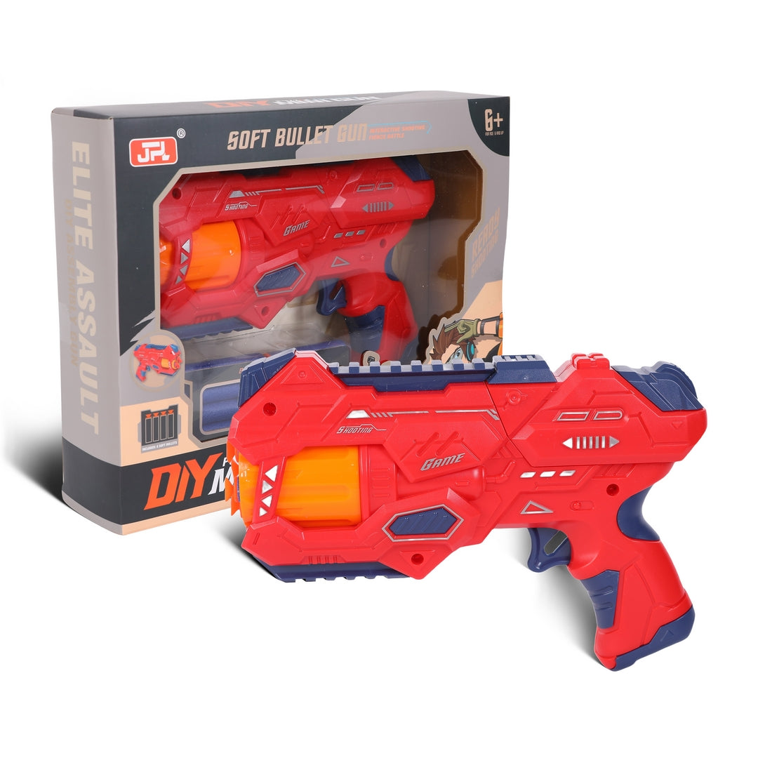 FUNFY FYNG001 DIY 4-Round EVA Soft Bullet Shooting Gun | Material: Plastic | With 4 Spinning Dart Barrels and 8 Pieces Soft Bullets for Fun Play | For Kids