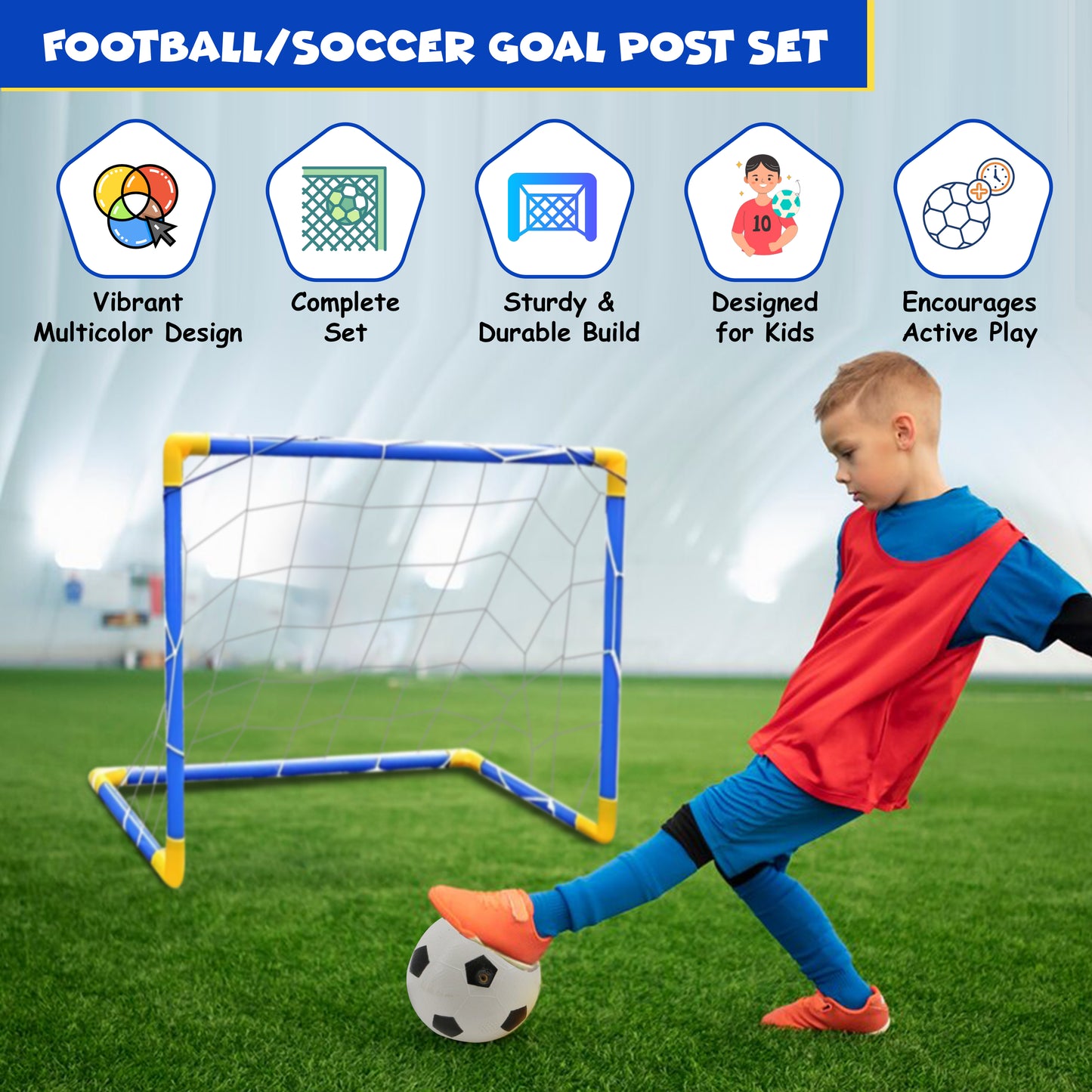 FUNFY FYFBG001 Football/Soccer Pole Set | Console | Includes Pump, Goalposts, and football | Features 2.8cm Diameter Tubes, 3cm Diameter Connectors for a Sturdy Build | For Kids